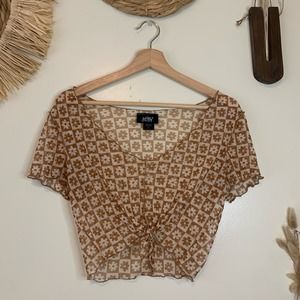 Just Polly New York Mesh White & Orange Flower Crop Top XL